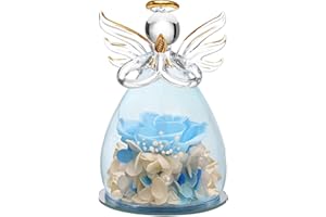 ANLUNOB Preserved Rose Birthday Gifts for Women Mom Grandma Wife, Glass Angel Figurines Gifts with Pretty Blue Flowers for Anniversary Wedding