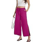 PIQIDIG Wide Leg Pants for Women Casual Slacks Elastic Waist Side Slit Flowy Palazzo Pants Trousers with Pockets