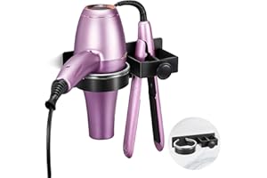 HOFURME Hair Straightener Holder Wall, Thickened Blow Dryer Holder Wall Mounted Stainless Steel Hairdryer Holder for Bathroom, Hair Tools Organizer & Storage Curling Iron Holder (Black)