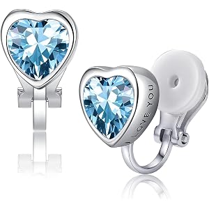 Cubic Zirconia Clip on Earrings for women, Small Hypoallergenic Silver Non Pierced Clip Earrings Studs, Cute Silver Heart Mul