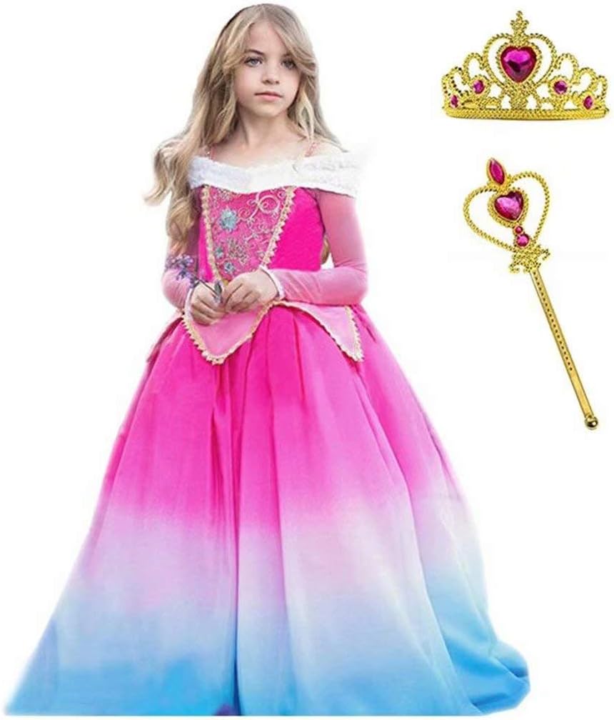 Sleeping Beauty Princess Aurora Long Dress for Girls Party Halloween Costume Birthday Gowns Cosplay