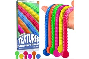 BUNMO Stretchy Strings - Sensory Toys - Stimulating & Addictive Sensory Toys for Kids - Fidget Toy - Hours of Fun for Kids - Non-Mouthable Toy 3+ - Textured 6 Pack