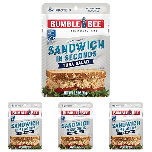 Bumble Bee Sandwich in Seconds Tuna Salad, 2.5 oz Pouch - Ready to Eat - Wild Caught Tuna Packet - 8g Protein per Serving - Gluten Free (Pack of 4)