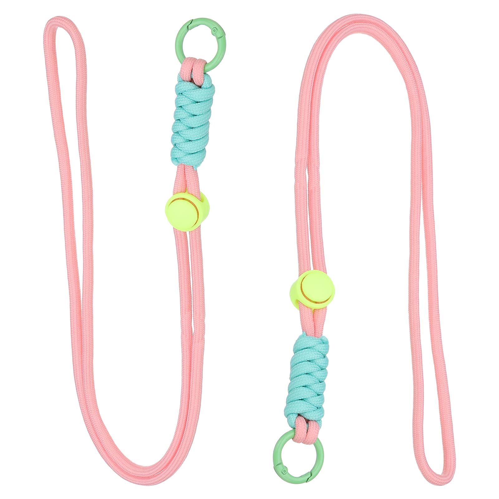 PATIKIL 2 Pcs Paracord Lanyard Necklace, Paracord Lanyard with Split Ring & Clip, Color Matching String for Outdoor Activities, Bag Pendant, Keys, Light Blue& Pink & Green