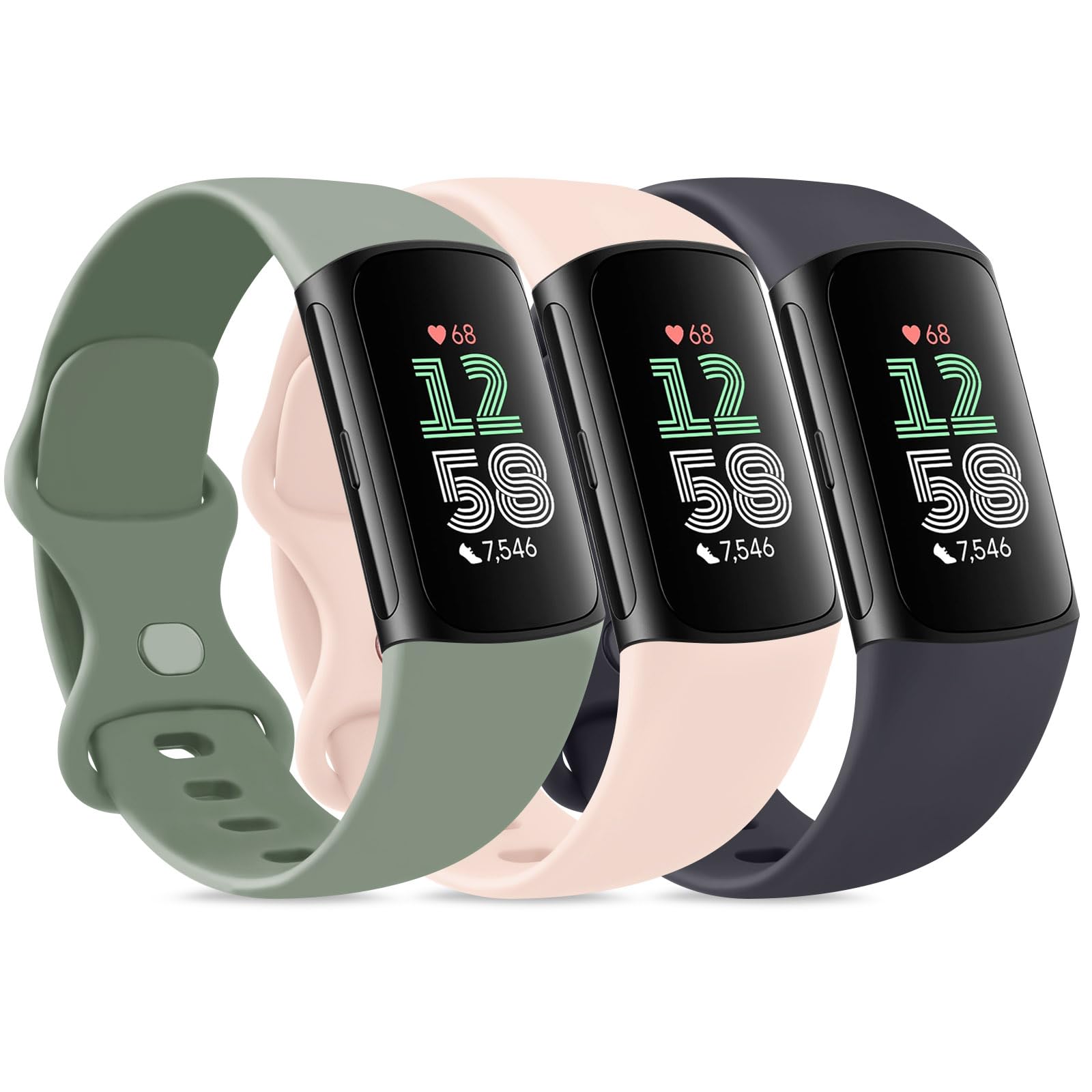 AK Pack 3 Strap Compatible with Fitbit Charge 5 & 6 for Women & Men, Soft Adjustable Sport Wristband