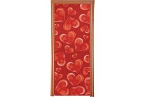 Qilmy Valentine's Day Love Heart Door Cover Washable High Elastic Fabric Waterproof Front Festive Door Cover For Home, Indoor Outdoor Party Decoration,35 x 79 Inch