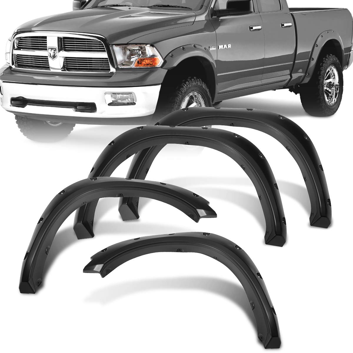 20092017 Dodge Ram 1500 Fender Flares Pocket Rivet Style Bolt On Black