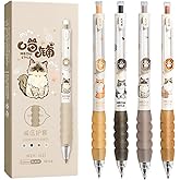 MOZXIRZ 4 Pcs Cute Retractable Pens Cat Gel Pens Cartoon Pen 0.5mm Black Ink Writing Pen Aesthetics Pens Kawaii Pen for Girls Women Boy Office School Pens (Cute Cat)