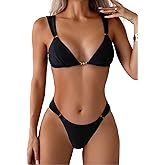 QJQ Women's 2 Piece Cheeky Bikini Sets Tie Back Ring Linked Brazilian Swimsuit Sexy Triangle Bathing Suit