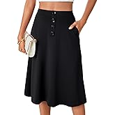LYANER Women's High Waist A Line Button Front Flared Midi Skirts with Pocket Black Medium