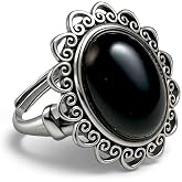 Natural Stone Rings for Women &amp; Men, Black Obsidian &amp; Tigers Eye Adjustable Chunky Jewelry with Intricate Filigree Setting, Gothic Boho Vintage Statement Rings