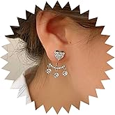 Zeshimb Pearl CZ Ear Jacket Earrings Teardrop Crystal Dangle Earrings Cubic Zirconia Pearl Front Back Earrings Large Pearl Stud Earrings Ear Jewelry for Women