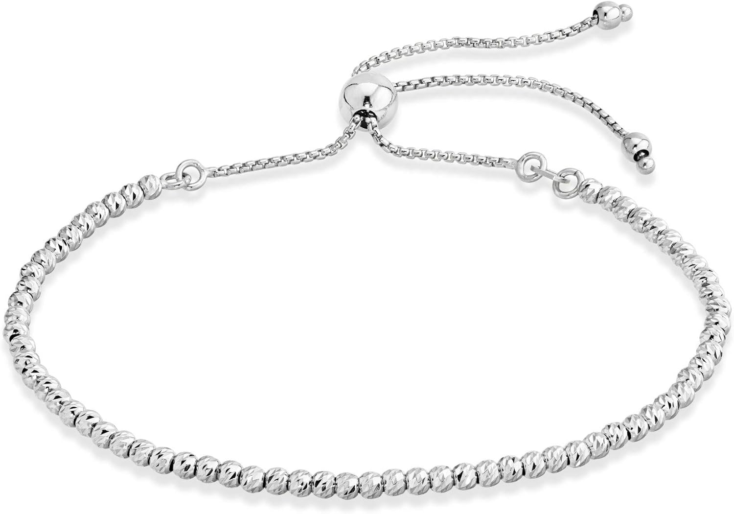 Miabella 925 Sterling Silver Diamond-Cut Adjustable Bolo 2.5mm Bead Bracelet for Women, Handmade Italian Beaded Ball Chain Bracelet, Choice White, Yellow or Rose (Sterling Silver): Jewelry