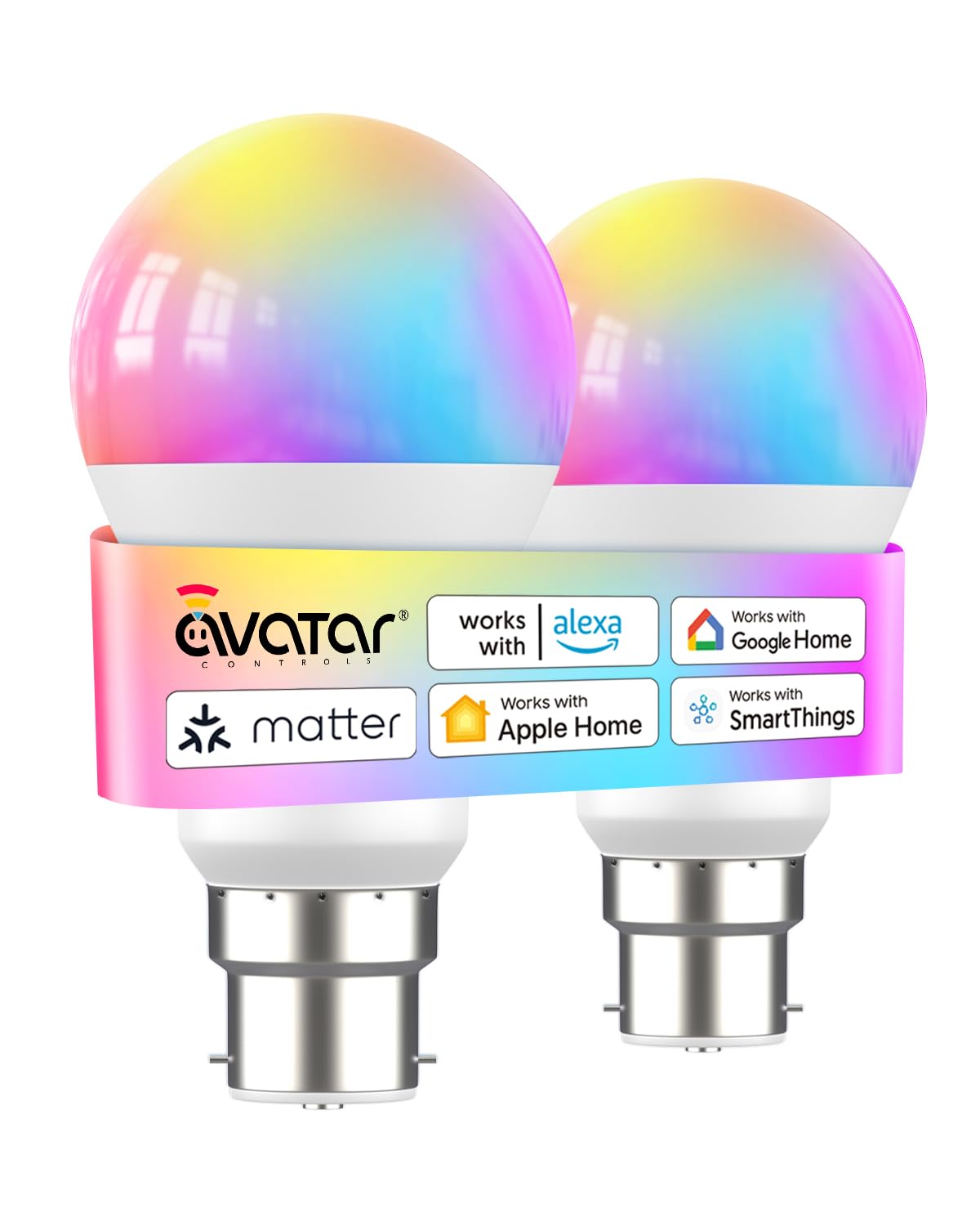 Smart Bulb, Alexa Light Bulb B22 Compatible with Apple Homekit, Alexa, Google Home, Voice/App Control Color Changing Matter LED Bulb, Dimmable Adjustable White Temperature Energy-Efficient Lighting