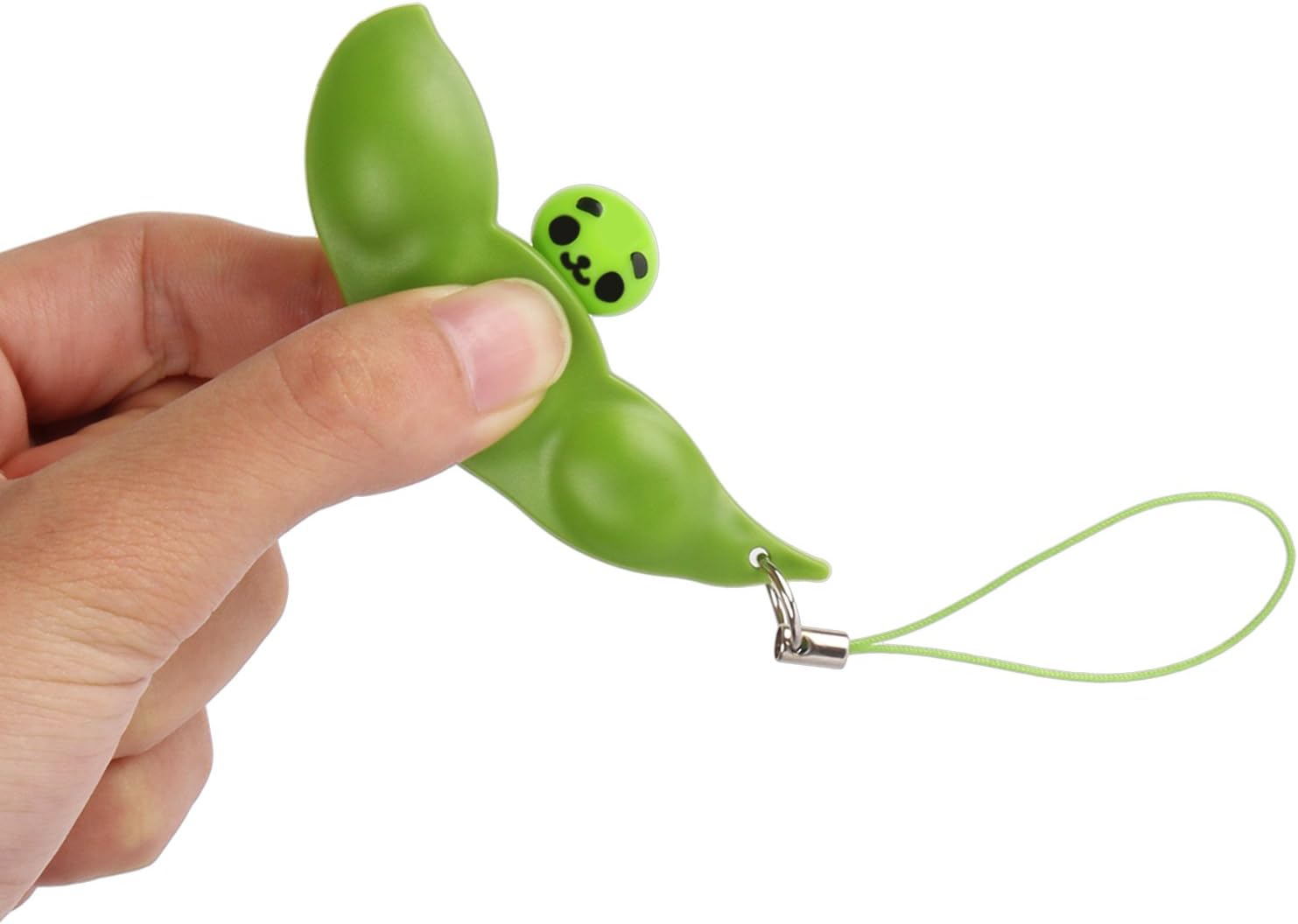Airisland Mental Calming Quiet Hand Squeeze Fidget Toys Squeeze-a-Bean Soybean Stress Relieving Mugen Edamame Keychain Keyring Mobile Chain Puchi Puti Toy 3PCS (Facial Expressions as Shown)