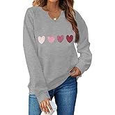 Ymoshoe Women V-Neck Valentine Sweatshirt Love Heart Elbow Patch Shirts Gift for Her