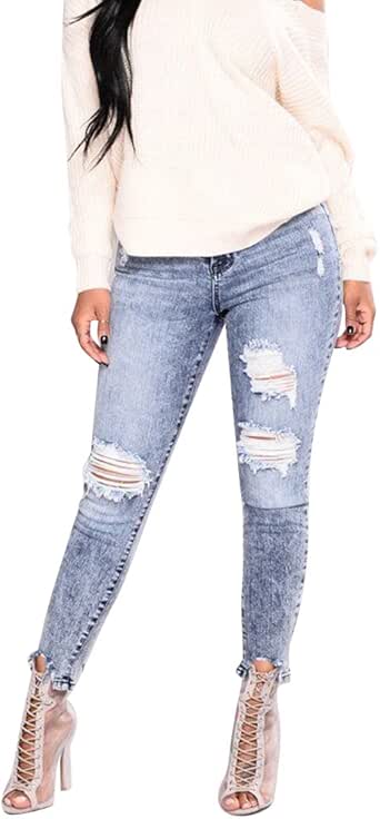 Jeans Skinny Da Donna Jeans Da Donna Jeans Skinny Elasticizzati Strappati Jeans Da Donna A Gamba Larga Jeans Da Donna A Vita Alta Senza Bottoni Elasticizzati Jeans Svasati Jeans Da Donna, E-white - Foto 5