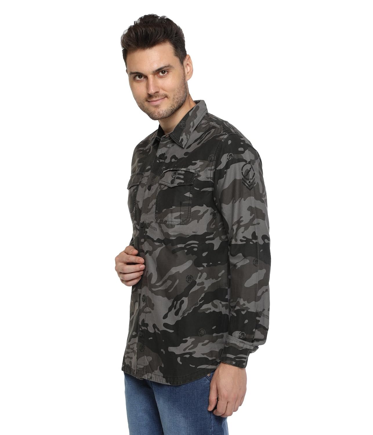 starsy grey camouflage cotton casual shirt for men
