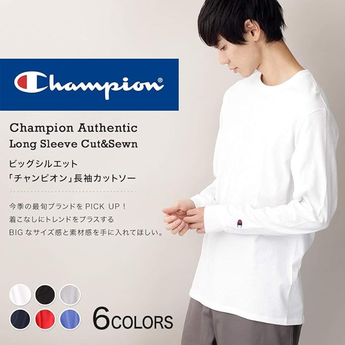 Amazon チャンピオン Champion Authentic T Shirts チャンピオン コットン Tシャツ ロングスリーブ 長袖 メンズ グレー Mサイズ Tシャツ カットソー 通販