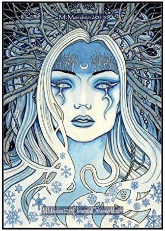 Spirit of The North Wind, signed A4 PRINT, winter goddess, dark pagan art, spirit of winter art, snow queen, frozen painting, Yule present. By M.Maiden, Elemental Otherworld