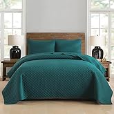 Wistown Cotton Quilt Bedding Sets Queen Size, 3 Pieces Reversible Lightweight Coverlets Comforters Bedspreads for All Seasons,Geometric Stitching Pattern,Turquoise Green