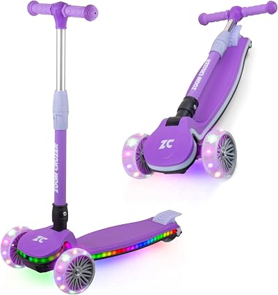 Zoom Cruzer Kids 3 Wheel Scooter Light Up Deck Wheels Adjustable Height 4-8