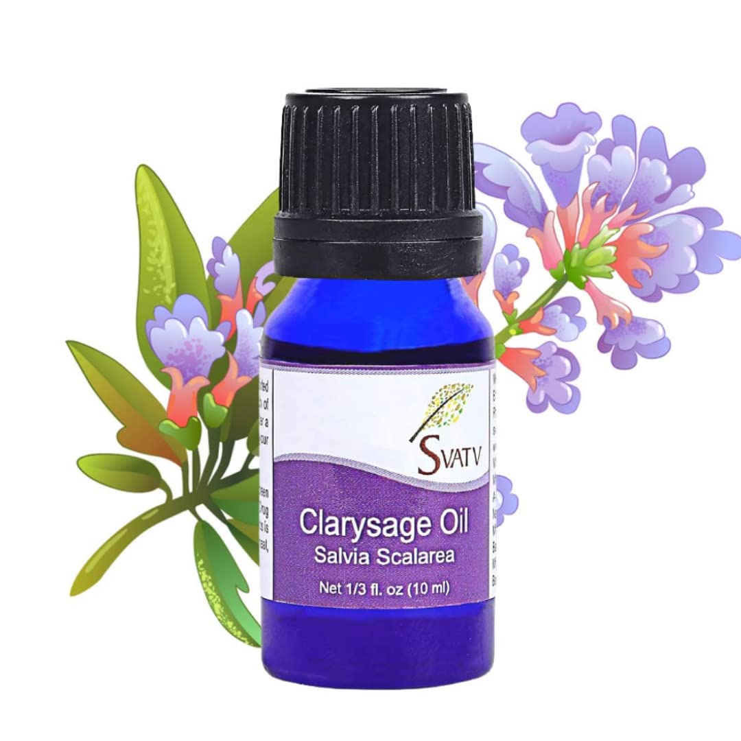 SVATV Clary Sage Essential Oil for Natural Yoga Massage & Therapeutic Grade Oil, Room Freshener Diffuser, Aromatherapy, DIY Personal Care - 10ml
