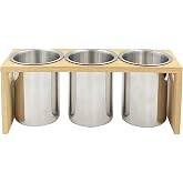 WSKC Flatware Caddy Stainless Steel Cutlery Holder with Wood Base | Containers for Kitchen Use
