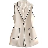 GORGLITTER Women's Sleeveless Blazer Vest Trendy Button Collared Business Casual Fall Lightweight Blazers Suit Jacket