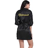 Women's Satin Kimono Robes with Gold Glitters Bride Bridesmaid Wedding Party Getting Ready Sleepwear Bathrobe