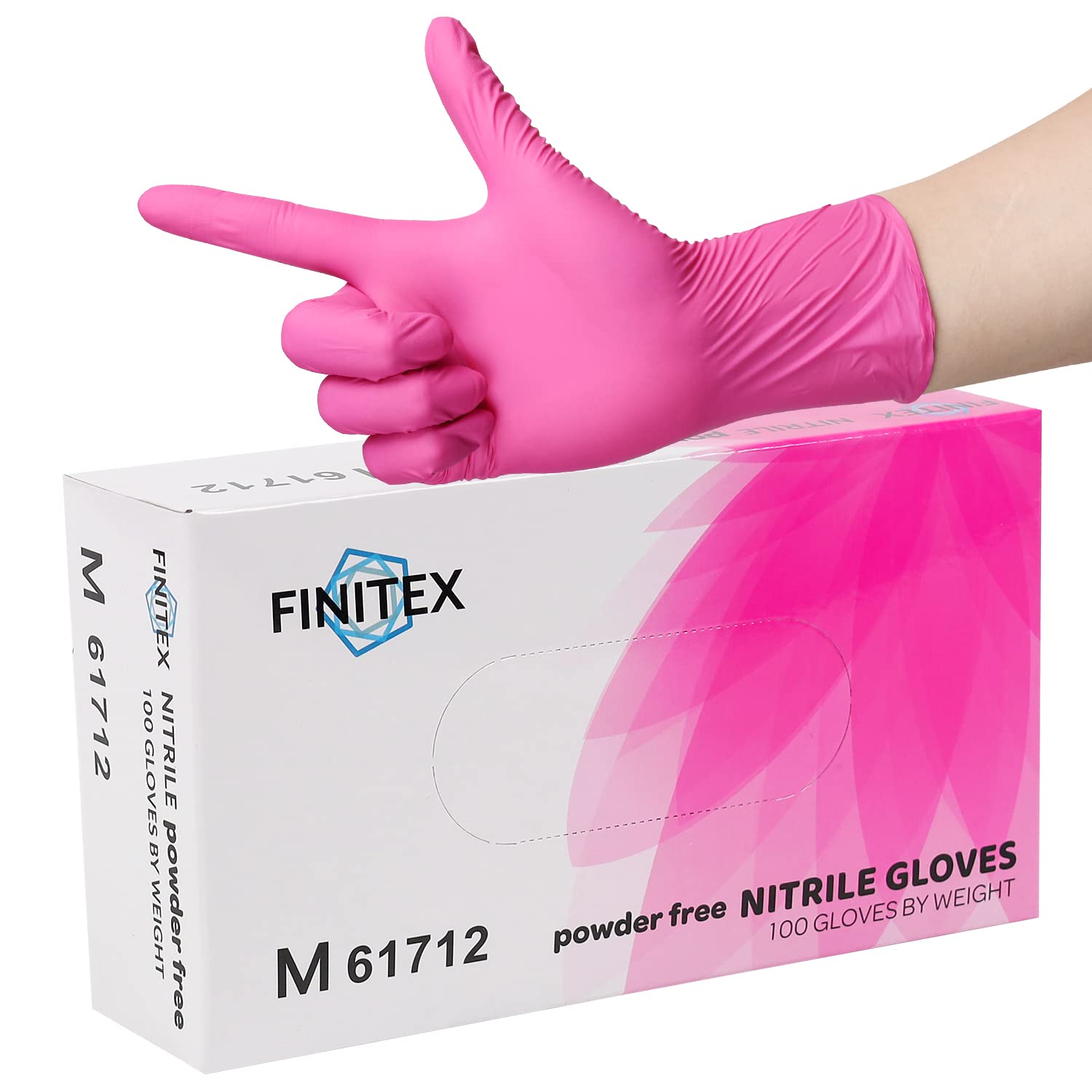 FINITEX Pink Nitrile Disposable Latex-Free Gloves - 3.5mil 100PCS Powder-Free Latex Free Cleaning Medical Exam Food Gloves