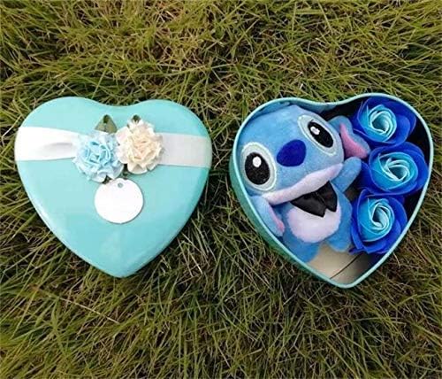 ATA19 Handmade - Stuffed & Plush Animals - Handmade lovely stitch plush toys with soap flowers heart shape gift box creative Valentine's and birthday for girls 1 PCs