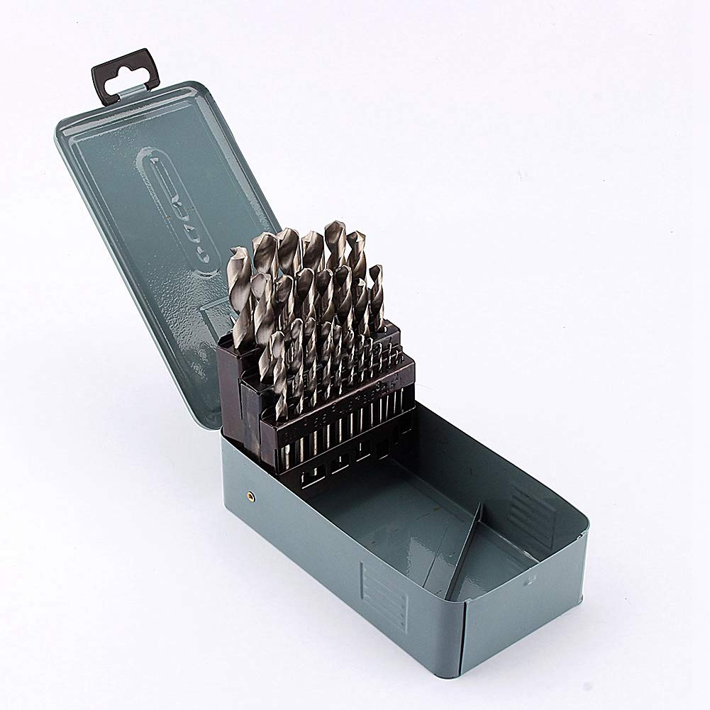 25 Pcs HSS Twist Drill Bit Set,1-13mm 118 Degree Division Angle, Drill Bit for Wood, for Wood Plastic Aluminum Copper, Cemented Carbide Woodworking Drill Bit