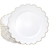 Sparkle and Bash Bridal Shower Plates - 9 in, White Plastic, 50 Pack, Gold Scalloped Edge - Disposable Plates for Weddings - Baby Showers & Tea Parties - Decorative Scalloped Serveware