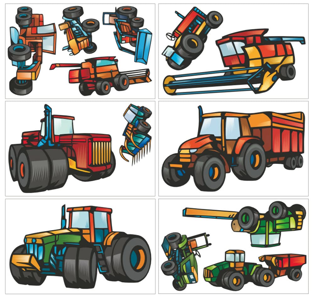 Samunshi® 13 Piece Tractor and Combine Harvester Vehicle Set Wall Sticker Nursery Wall Sticker, multicoloured, 6x 16x26cm