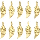 BENECREAT 10Pcs 14K Gold Plated Brass Wing Charm, Brass Angel Wing Pendant Drop with Jump Ring for Jewelry Making, Jewelry Accessories for Bracelet, Necklace, Earring DIY, 21x7x2mm