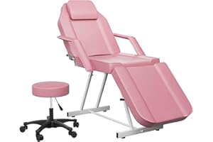 YOCONYO Massage Table Tattoo Chair 72 Inch Multi-Purpose 3-Section Facial Beds with 360 Swivel Spa Stool, Adjustable Facial Bed for Salon Spa Beauty (Rose Pink)