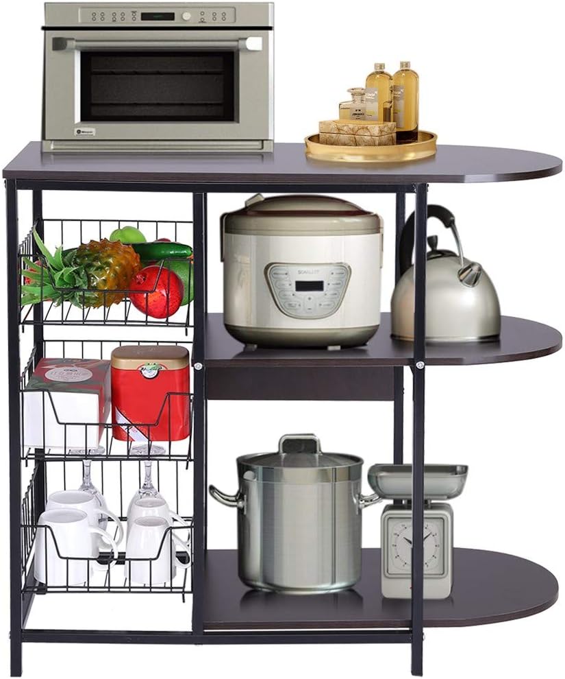 Household Kitchen Baker's Rack Microwave Oven Stand Workstation Shelf Storage Baskets Shelf for Home (Black)