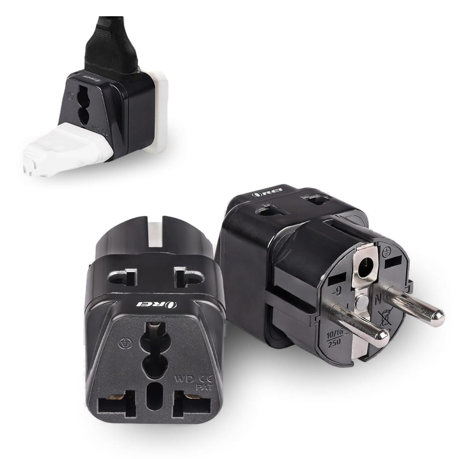 OREI USA to Europe (Schuko) Travel Adapter Plug - 2