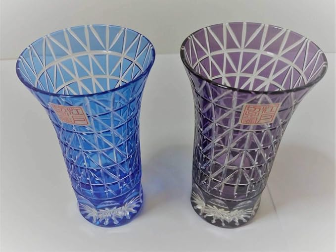 Amazon Co Jp 江戸切子 すみだ江戸切子館 スカイツリー紋様 一口ビール 125ml 青白 江戸紫 東京都伝統工芸品 ペアグラス 粋 未使用 新品 グラス ホビー