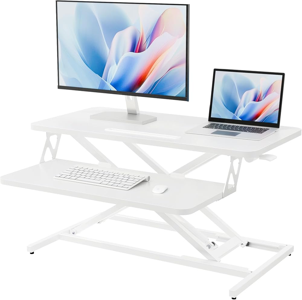 ERGOMAKER Height Adjustable Standing Desk Converter 81cm Wide White