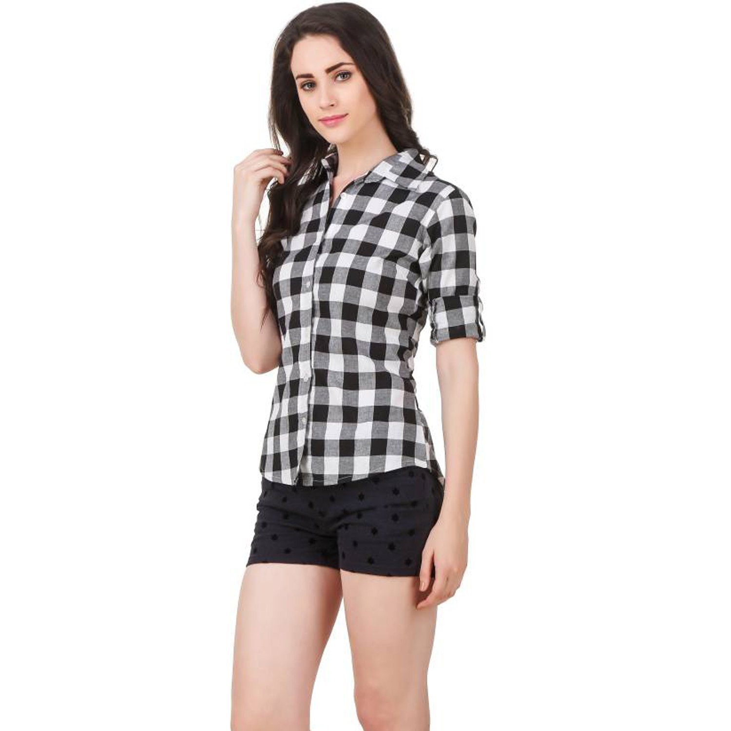 women's white and black casual checkered shirt by adiba
