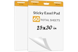 SUNEE Sticky Easel Pads, 25x30 Inches, 30 Sheets/Pad, 2 Pack – Self Stick Flip Chart Paper for Whiteboards, Premium Large White Chart Paper