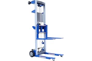 ELOMBR 400 lbs Material Lift Winch Stacker, 122" Lift Height, Fixed Straddle Hand Winch Lift Truck, Material Lifts for Warehouse, Factory, Library, 34.60"L x 24.80"W