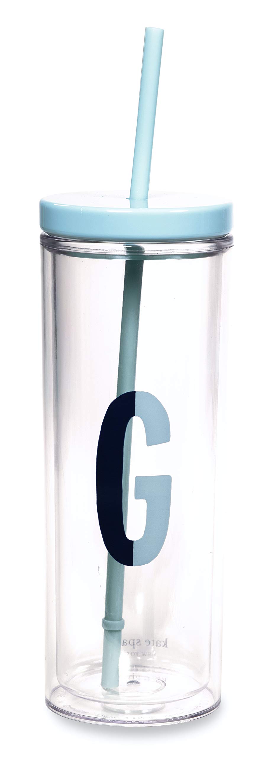 Kate Spade New York Insulated Initial Tumbler with Reusable Straw, 20 Ounce Acrylic Travel Cup with Lid, G (Blue)