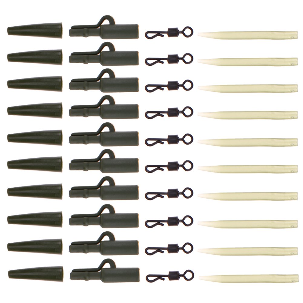 Carp Fishing Lead Clips & Tail Rubbers Kit - 40pcs End Tackle Set with Anti-Tangle Sleeves and Quick Change Swivels for Anglers