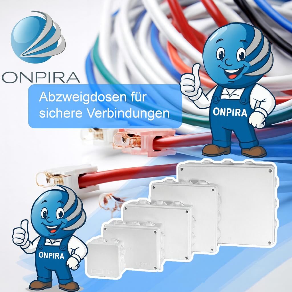 Onpira® Aufputz Abzweigdose IP65 – Wasserdichte & staubdichte Verteilerdose für Elektroinstallation, Anschlussdose/Abzweigkasten aus ABS, für Innen- & Außenbereich, 10 Größen auswählbar(150x110x70mm) 7