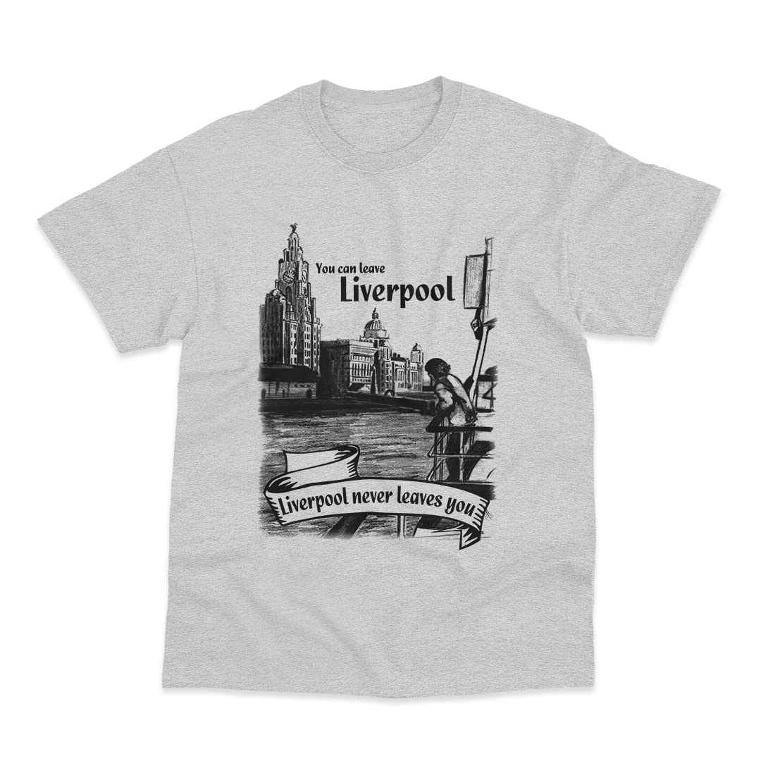 Postees You Can Leave Liverpool But Liverpool Never Leave You Printed Souvenir T-Shirt X-Large Heather Grey