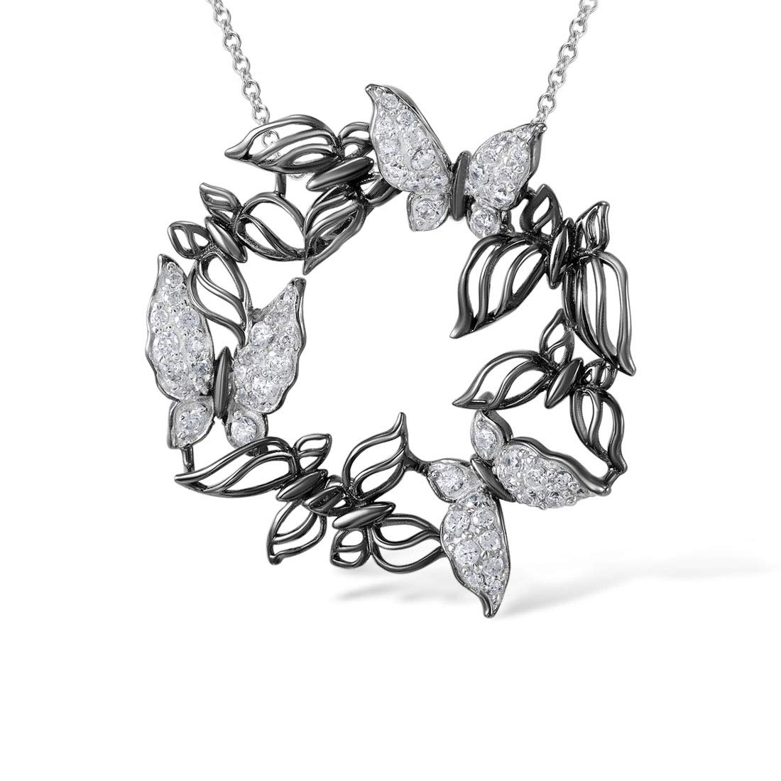 namana Large Butterfly Pendant Necklace for Women. 925 Sterling Silver Necklaces for Women with Butterflies with Cubic Zirconia Gemstones. Elegant Silver and Black Necklaces for Women with Gift Box