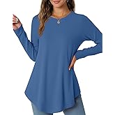 JUSTFASHIONNOW Womens Long Sleeve Shirts Crew Neck Casual Basic Blouse Flowy Loose Tunic Tops Fall Fashion 2025
